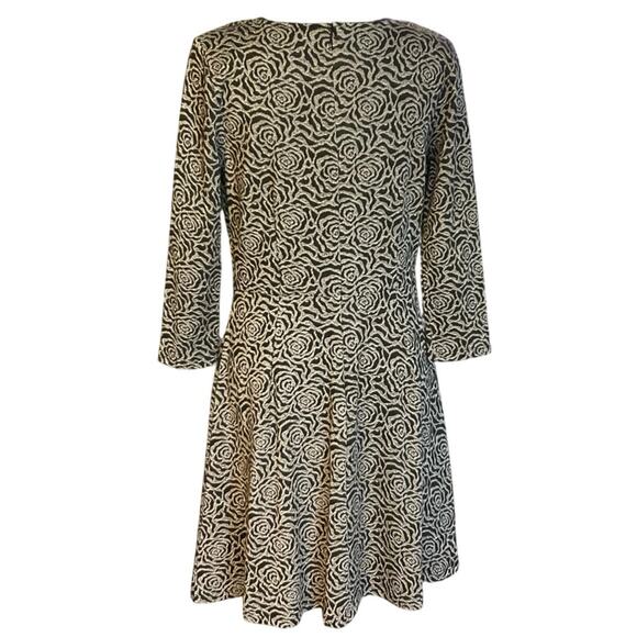 Loft Dark Floral Black and Silver Scoop Neck A Line Knee Length Dress Size 8 - Picture 3 of 7